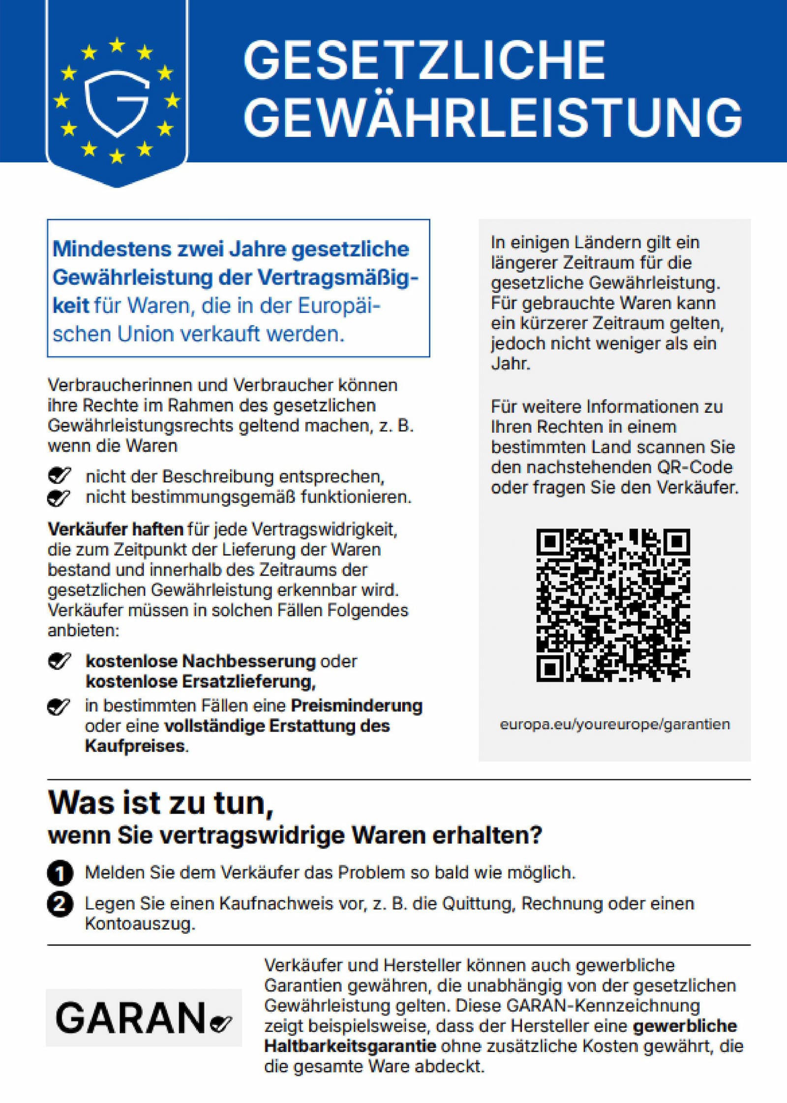 Übersicht der gesetzlichen Gewährleistungsrechte