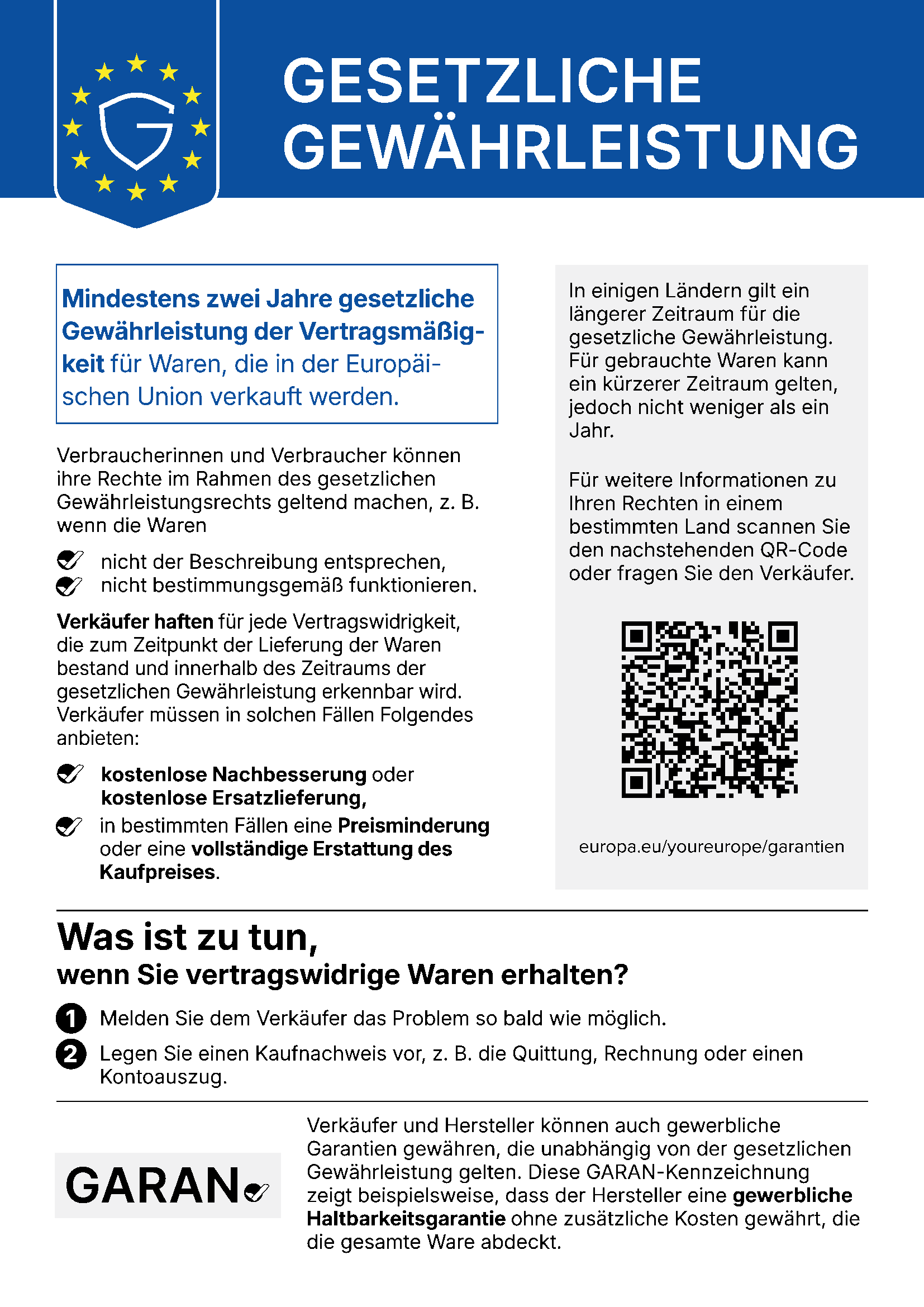 Übersicht der gesetzlichen Gewährleistungsrechte