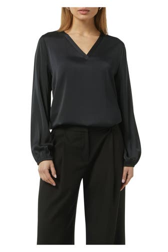 COMMA, Satin-Blusenshirt dunkelblau