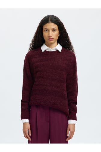 SELECTED Wollmix-Pullover bordeaux