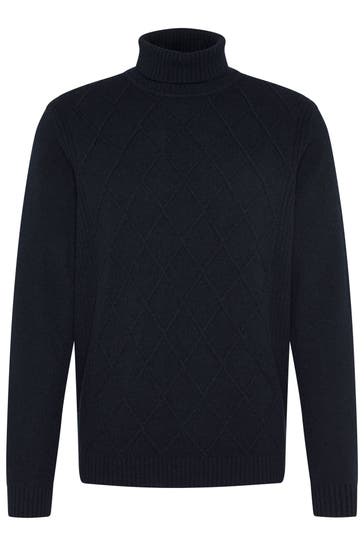 BUGATTI Wollmix-Rollkragenpullover nachtblau