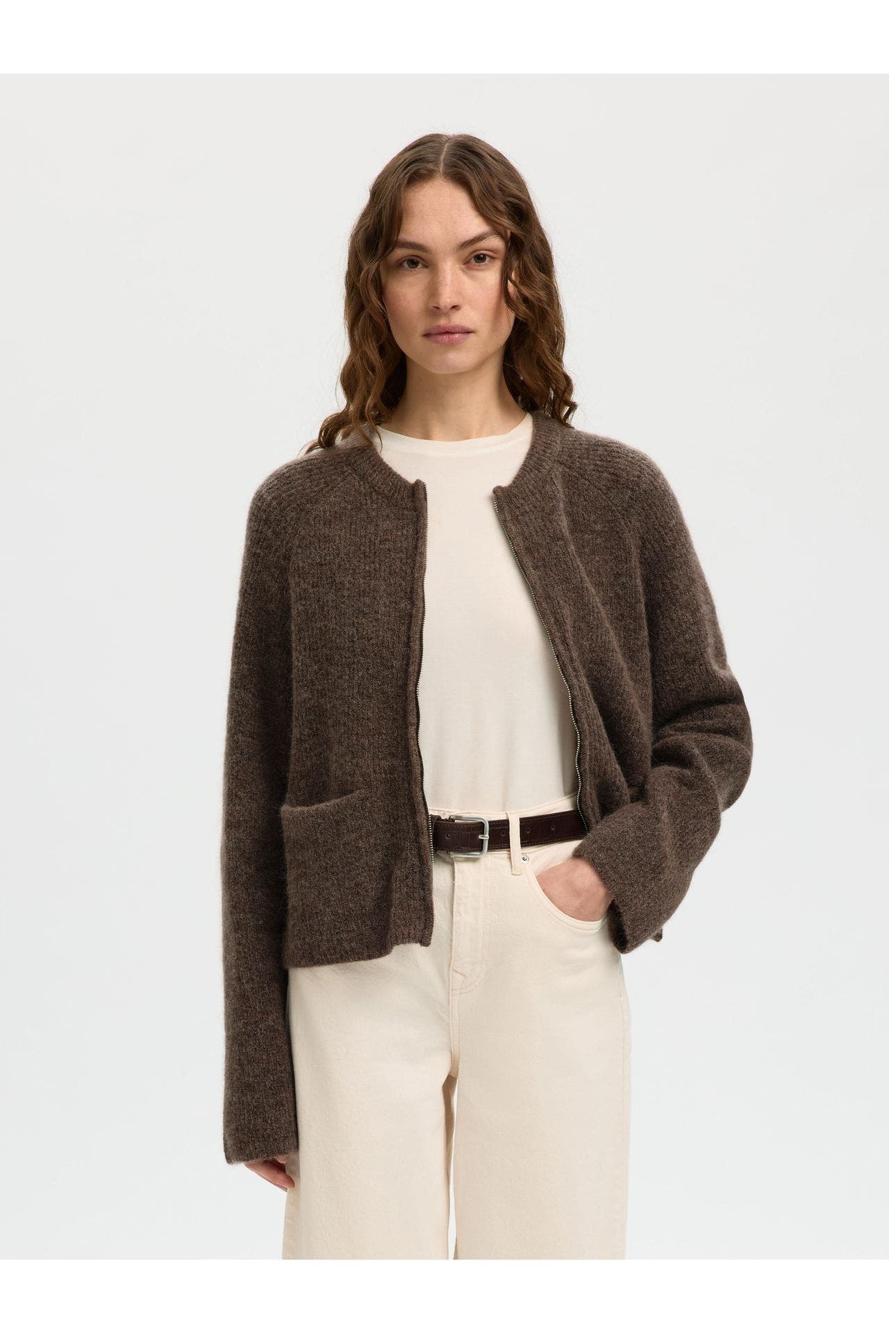 SELECTED Wollmix-Strickjacke braun, Bild 1