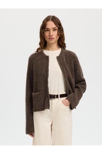 SELECTED Wollmix-Strickjacke braun