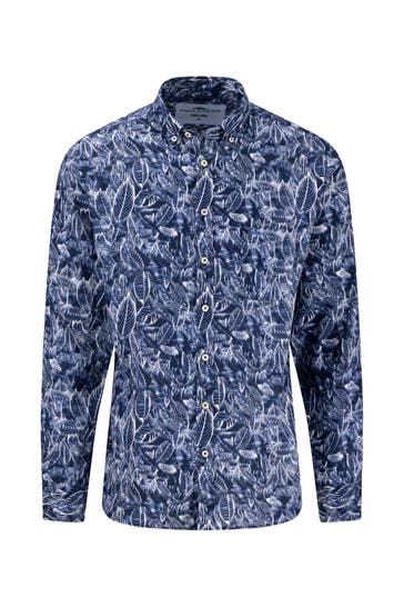 FYNCH-HATTON Leinenhemd dunkelblau Regular Fit