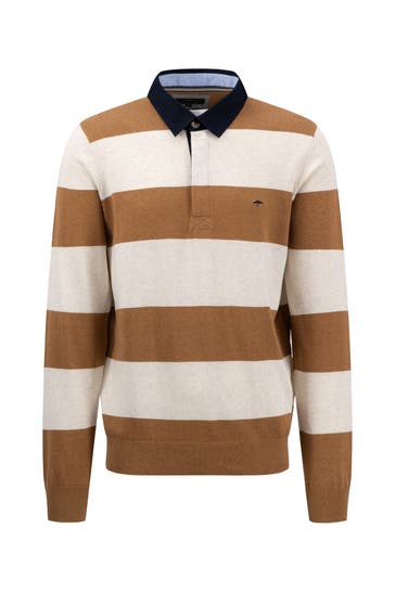 FYNCH-HATTON Langarm-Polo 'Rugby' gestreift