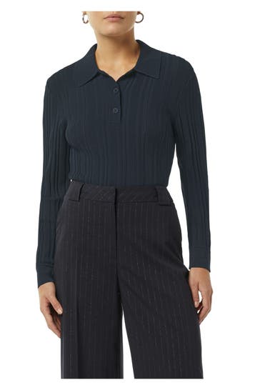 COMMA, Langarm-Polo dunkelblau