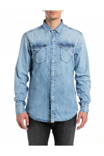 REPLAY Jeanshemd hellblau