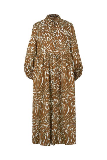 WINDSOR. Casual-Kleid Print-Kleid aus Baumwolle in Midi-Länge in Oliv-Mintgrün-Ecru gemustert oliv-mintgrün-ecru gemustert