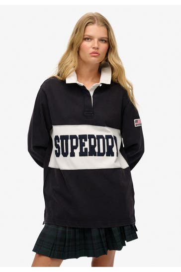 SUPERDRY Langarm-Polo navy