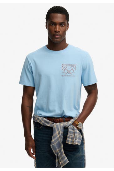 SUPERDRY T-Shirt 'Outdoors Mountain' hellblau