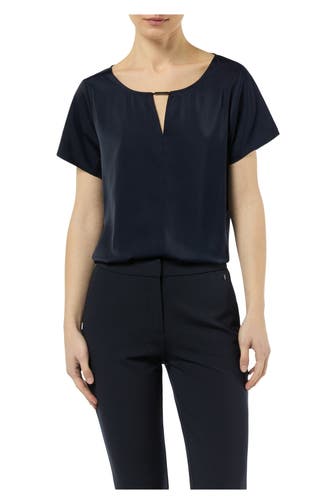COMMA, Satin-Blusenshirt dunkelblau