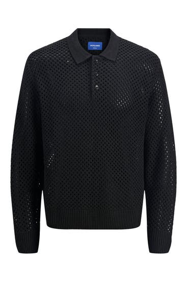 JACK & JONES - Lochstrick-Polo schwarz