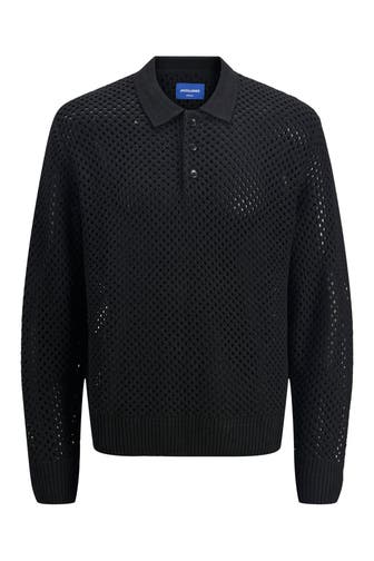 JACK & JONES Lochstrick-Polo schwarz