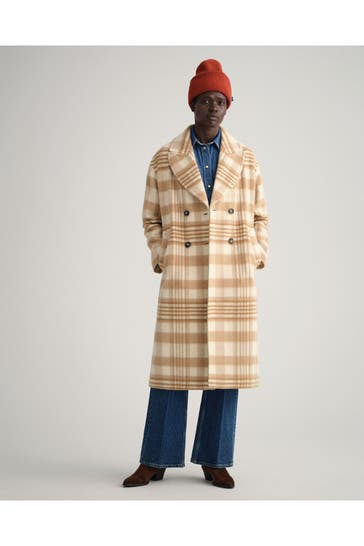 GANT Wollmix-Mantel beige kariert