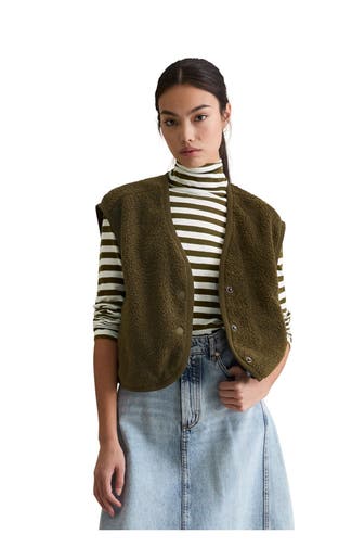 MARC O'POLO DENIM Teddyfleece-Weste oliv