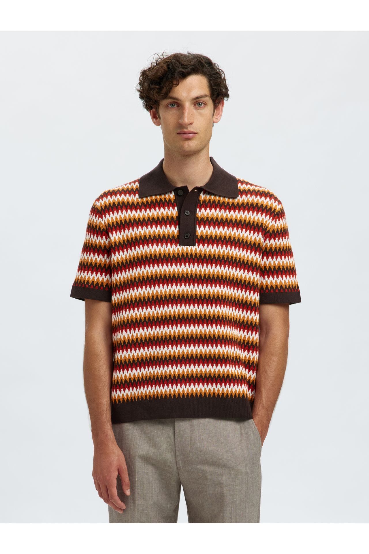 SELECTED Strick-Polo gestreift, Bild 1