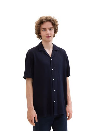 TOM TAILOR Kurzarmhemd dunkelblau Relaxed Fit
