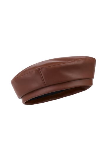 MARC CAIN Faux leather beret, brown