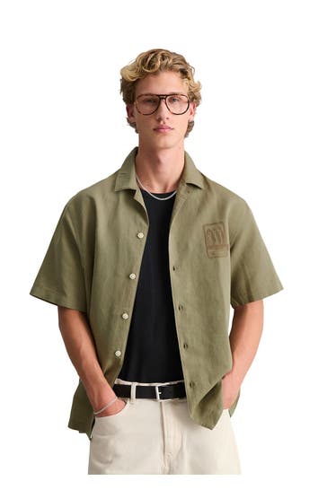 MARC O'POLO DENIM Leinenmix-Hemd 'Crayfish' gragrün