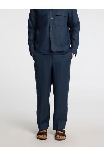 SELECTED Leinen-Stoffhose dunkelblau