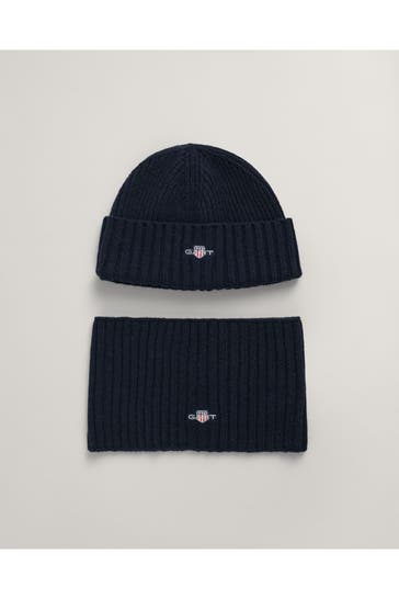 GANT Set: Mütze und Schlauchschal dunkelblau