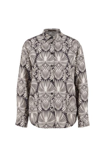 WINDSOR. Business-Bluse Print-Hemd-Bluse aus Viskose und Seide in Anthrazit-Ecru gemustert anthrazit-ecru gemustert