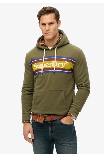 SUPERDRY Hoodie 'Venue Logo Stripe' oliv