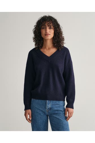 GANT Wollmix-Strickpullover nachtblau