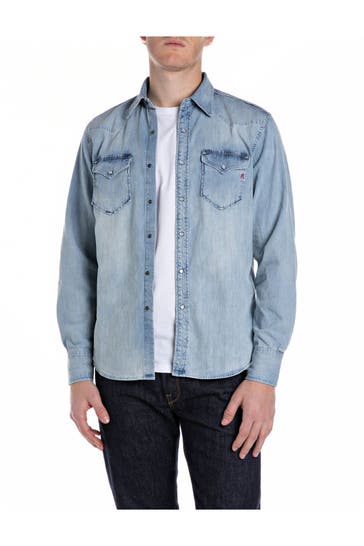 REPLAY Jeanshemd hellblau