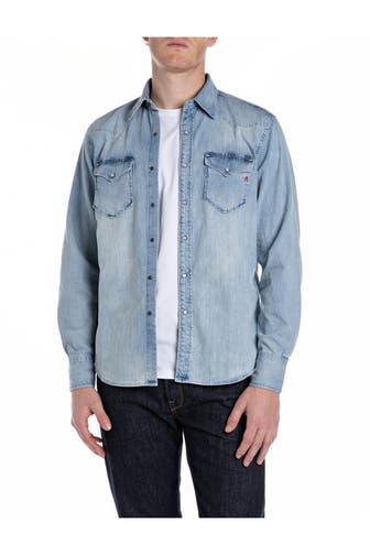 REPLAY Jeanshemd hellblau
