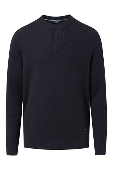 JOOP! Pullover Strickpullover Henley in Hellbeige navy
