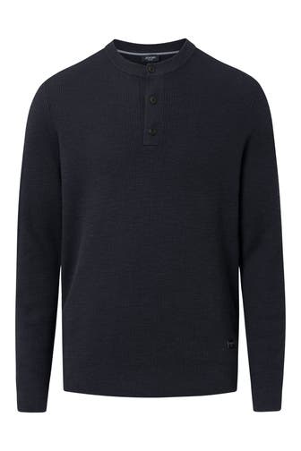 JOOP! Pullover Strickpullover Henley in Hellbeige navy