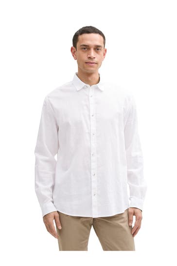 TOM TAILOR Leinenmix-Hemd weiß