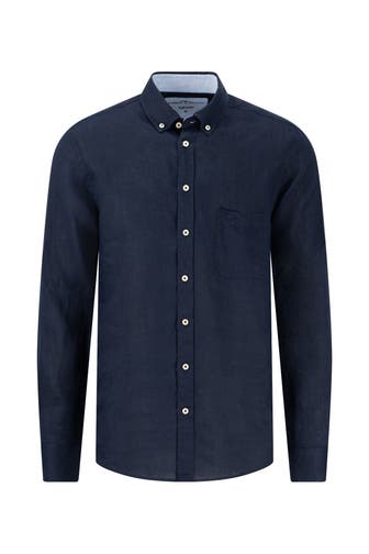 FYNCH-HATTON Leinenhemd nachtblau Slim Fit