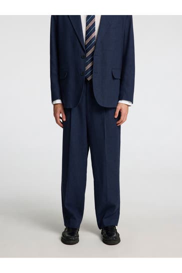 SELECTED Leinenmix-Chino dunkelblau