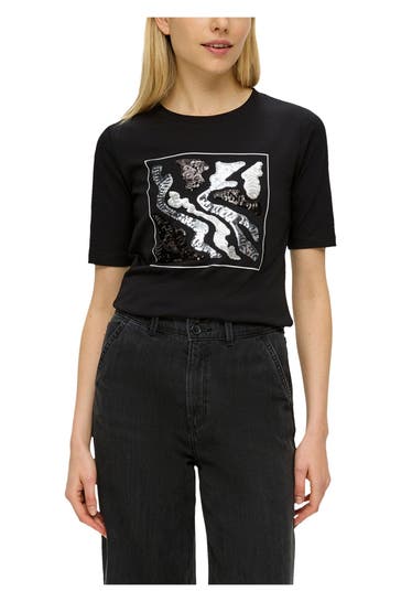 S.OLIVER T-Shirt schwarz gemustert