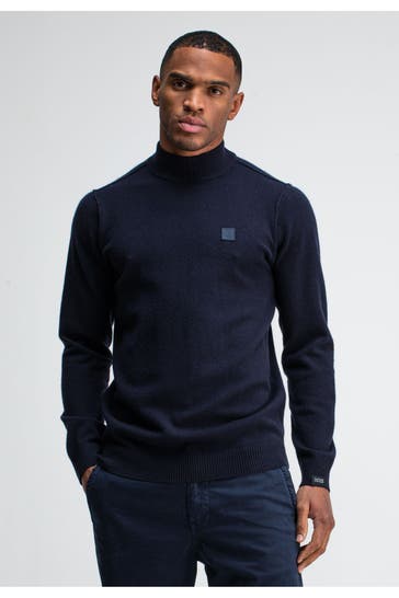 BUTCHER OF BLUE Wollmix-Pullover 'Clifden Mock' schwarzblau