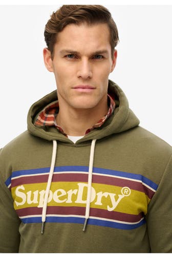 SUPERDRY Hoodie 'Venue Logo Stripe' oliv