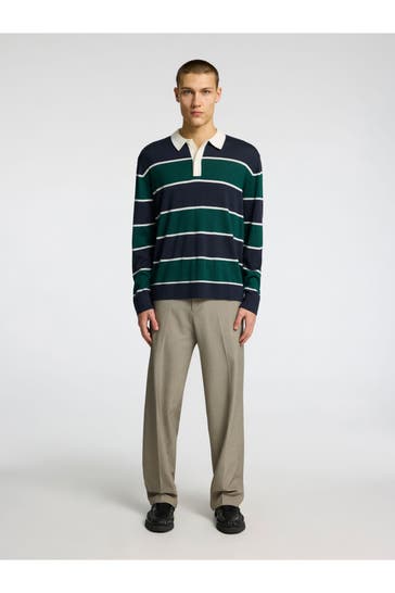 SELECTED Langarm-Polo gestreift