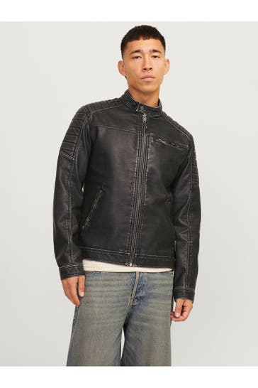 JACK & JONES Kunstlederjacke 'Rocky' schwarz