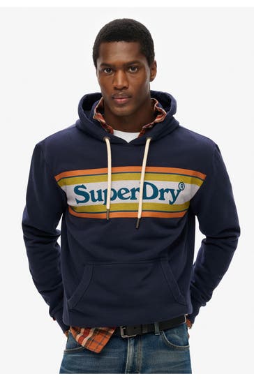SUPERDRY Hoodie 'Venue Logo Stripe' dunkelblau