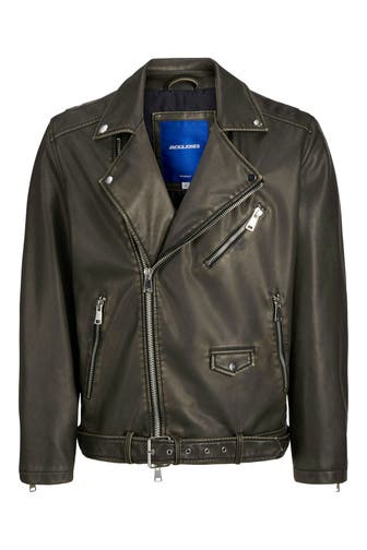 JACK & JONES Kunstlederjacke grüngrau