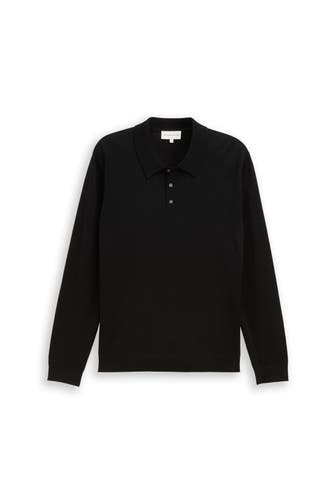 TOM TAILOR Feinstrick-Polo schwarz