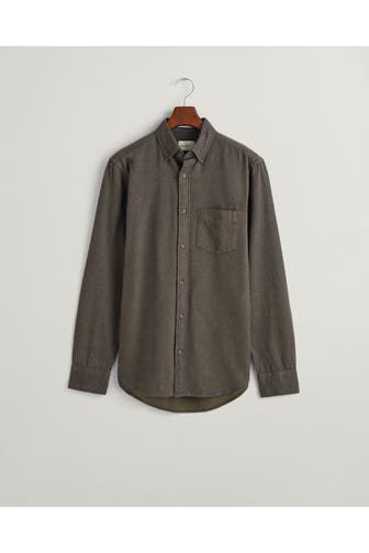 GANT Flannell-Hemd oliv Regular Fit