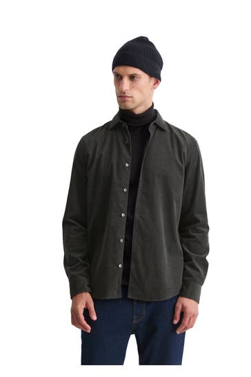 MARC O'POLO Cordhemd dunkelgrau Shaped Fit