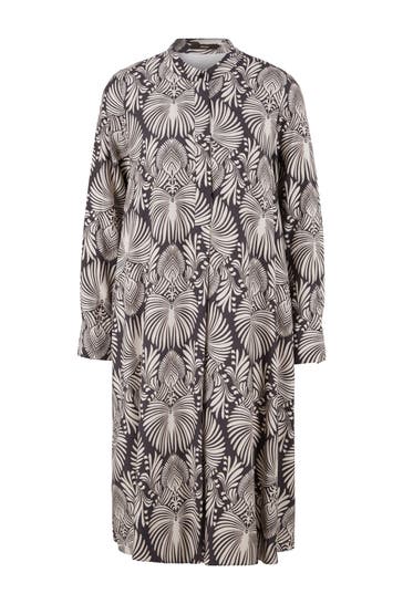WINDSOR. Casual-Kleid Print-Kleid mit Stehkragen aus Viskose und Seide in Anthrazit-Ecru gemustert anthrazit-ecru gemustert