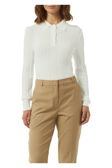 COMMA, Langarm-Polo weiß