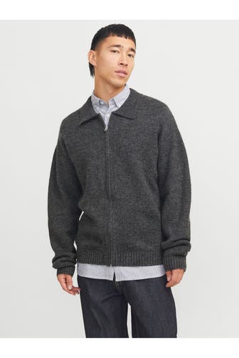JACK & JONES Strickjacke dunkelgrau