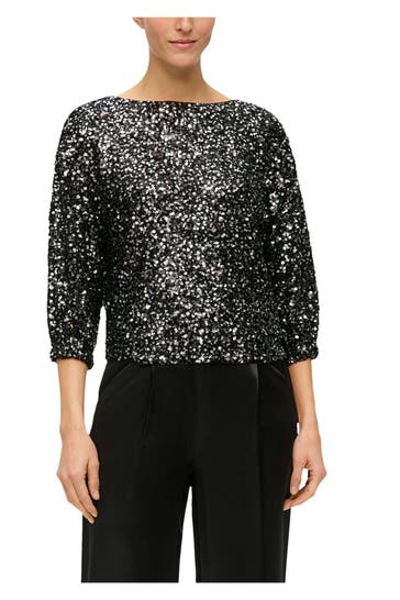 S.OLIVER BLACK LABEL Pailletten-Shirt schwarz