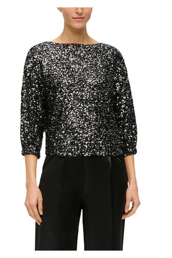 S.OLIVER BLACK LABEL Pailletten-Shirt schwarz